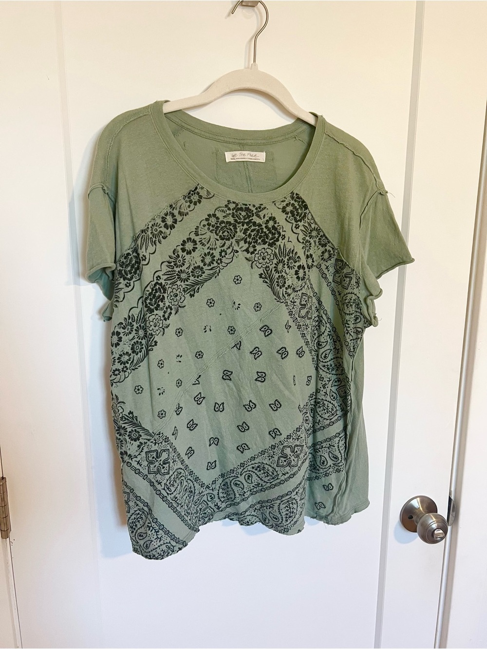 Free People Sage Green Bandana-Print Short Sleeve Tee